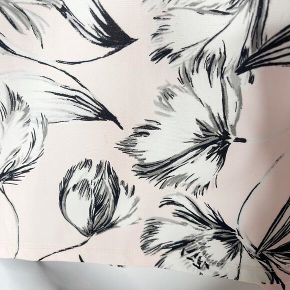 Roz & Ali Medium M Blush Pink Gray Floral Keyhole Cut Out Blouse 3/4 Sleeve - Picture 6 of 9